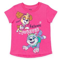 Get ready for a fun adventure in this adorable Paw Patrol Short Sleeve Graphic T-Shirt! Join Marshall, Chase, Rubble, Skye, Rocky, Zuma, Everest, and the rest of the rescue pups as they help solve problems around Adventure Bay with their pal Ryder. Always ready to help a friend, these mighty pups need your little helper’s assistance to complete their mission, save the day, and bring a smile to the faces of those around them. Your child will love to wear this short sleeve graphic tee shirt featur Cute Multicolor T-shirt For Playwear, Playful Cartoon Print T-shirt For Playwear, Pink Short Sleeve T-shirt For Playtime, Character Crew Neck Cotton Top, Cotton Character Print Tops, Character Print Crew Neck T-shirt For Playtime, Crew Neck T-shirt With Character Print For Playtime, Fun Pink T-shirt For Playtime, Character Style Cotton Short Sleeve Tops