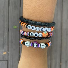 Preppy Halloween Bead Bracelets  | Spooky and Stylish Halloween Bead Bracelets  |  Stacking Bracelets | Kids and adults Bracelets | Customizable and Stretchable Bracelets |  Introducing our Halloween Bead Bracelets, the perfect Halloween accessories for both kids and adults. These charming  Bracelets are out together with a touch of preppy style, making them ideal gifts for anyone who loves to stack their bracelets. Get into the spirit of the season with our collection of Halloween bracelets tha Fun Black Beaded Bracelets With Round Beads, Halloween Novelty Beaded Bracelets With Round Beads, Halloween Beaded Bracelets With Letter Beads, Halloween Novelty Multicolor Beaded Bracelets, Novelty Beaded Bracelets For Halloween, Novelty Black Beaded Bracelets For Halloween, Novelty Multicolor Beaded Bracelets For Halloween, Adjustable Black Beaded Bracelets For Halloween, Adjustable Multicolor Beaded Bracelets For Halloween