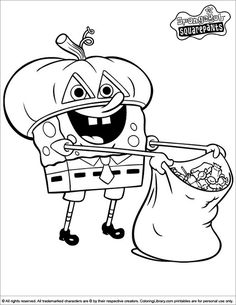 spongebob holding a bag full of candy coloring pages for kids to print and color