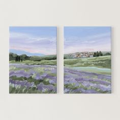 ’French Lavender’ Diptych Art Print || Set of 2 - Stretched Canvas / 8x10 in / No Frame Colorful Scenery, Diptych Wall Art, Diptych Art, Autumn Art Print, Landscape Art Prints, Desert Mountains, Mountain Art Print, Mountain Wall, French Lavender