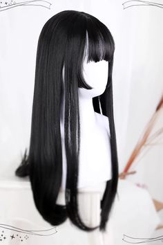 Two Colors Hime Cut Long Straight Hair Classic Lolita Wigs – LolitaInside Long Black Hair Styles, Whispy Hair, Vtuber Ideas, Hime Cut, Black Wigs, Style Types, Wine Hair, Classic Lolita, Alternative Style