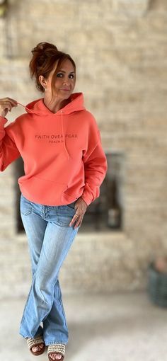 Faith Over Fear. Always. Hoodie in Sunset Orange. Cozy unisex relaxed fit. Hippie T Shirts, Sunset Orange, Beach Beauty, Faith Over Fear, Ankle Bracelets, Graphic Tank, Beach Outfit, Graphic Sweatshirt, Graphic Tees