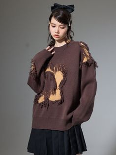 Material: Nylon60% Cotton40% Size: SM Model: 170cm/48kg 着丈 胸囲 肩幅 袖丈 S 68cm 112cm 56cm 54cm M 70cm 116cm 57cm 55cm Flower Sweater, Fringe Sweater, Niche Design, Color Khaki, Skirt Pants, Shoulder Sleeve, Black And Brown, Bell Sleeve Top, Knitwear