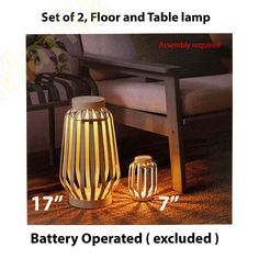 a set of 2 floor and table lamps with battery operated leds on each side