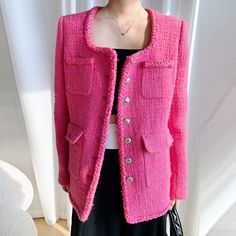 image_6 Winter Pink Tweed Blazer, Trendy Tweed Jacket For Winter, Trendy Pink Tweed Outerwear, Trendy Single-breasted Tweed Jacket For Winter, Winter Pink Tweed Jacket With Pockets, Trendy Long Sleeve Tweed Winter Jacket, Pink Tweed Jacket For Winter Workwear, Trendy Long Sleeve Tweed Jacket For Winter, Pink Single Breasted Tweed Jacket For Fall