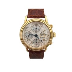 Bulova Collection Chronograph Watch 60C00. Self winding 18K yellow gold collection chronograph by Bulova. It comes with original Bulova box. Stamped Bulova 18K, 750, Sapphire Crystal, Water Resistant 30M. Serial number: C 825008. Swiss Made. Case Diameter: 37.00mm, Case Thickness: 13.00mm. Band Material: Genuine Crocodile Made in Italy. Gold Chronograph Watch With Chronometer For Formal Occasions, Yellow Gold Chronograph Watch Accessories For Formal Events, Timeless Yellow Gold Chronograph Watch Accessories, Yellow Gold Chronograph Watch Accessories For Formal Occasions, Yellow Gold Watches With Subdials For Anniversary, Formal Yellow Gold Chronograph Watch Accessories, Anniversary Yellow Gold Watches With Subdials, Gold Chronograph Watch With Chronometer, Timeless Style, Timeless Gold Chronograph Watch With Chronometer