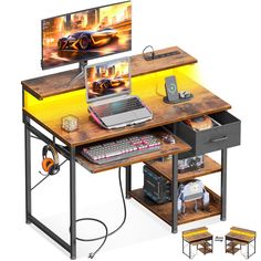 a computer desk with a laptop on it