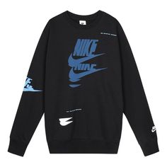 Men's Nike Sportswear Sport Essentials Logo Printing Fleece Round Neck Pullover Black DM6876-010 Functional Fleece Sweatshirt For Sports, Nike Sweats For Winter Sports, Nike Sweats For Sports In Winter, Urban Fleece Sweatshirt For Sports, Urban Style Fleece Sweatshirt For Sports, Functional Sports Sweatshirt With Long Sleeves, Functional Fleece Sweatshirt For Sports Season, Blue Sweats For Streetwear During Sports Season, Sporty Fleece Sweatshirt For Sports