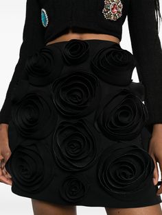 Viktor & Rolf floral-appliqué Miniskirt - Farfetch Elegant Floral Embellished Skirt For Spring, Spring Evening Mini Length Bottoms, Spring Evening Mini Bottoms, Elegant Floral Skirt For Spring, Designer Black Evening Skirt, Designer Black Evening Bottoms, Designer Fitted Mini Skirt, Designer Black Bottoms For Spring, Designer Mini Skirt For Party