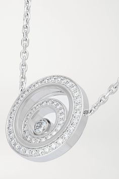 Luxury Silver Diamond Necklace With Halo, Luxury Halo Diamond Necklace, Luxury White Gold Necklace With Halo Design, Khaite Top, Chopard Necklace, Prada Pants, White Gold Diamond Necklace, Concentric Circles, Diamond Pendants