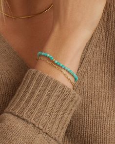 Elevate your everyday stack with the Carter Gemstone Bracelet. Featuring genuine blue amazonite, this gemstone bracelet adds a subtle pop of color to your look. We love wearing ours solo or styling it with a dainty link bracelet. Carter Gemstone Bracelet in 18k Gold/Blue Amazonite, Women's by gorjana Moroccan Oil Hair, Earrings Stacking, Gorjana Jewelry, Lavender Jade, The Carter, Amazonite Bracelet, 14k Gold Necklace, Mix Style, Gold Necklaces