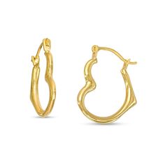 Simply cute, these tilted heart hoop earrings are certain to make your favorite little girl happy. Fashioned in 14K gold Each earring showcases a tilted heart-shaped hoop. These earrings secure with latch backs. Cupcake Jewelry, Heart Hoop Earrings, Heart Shapes, Jewelry Box, Gold Bracelet, Jewelry Earrings, Hoop Earrings, Make Your, Gold