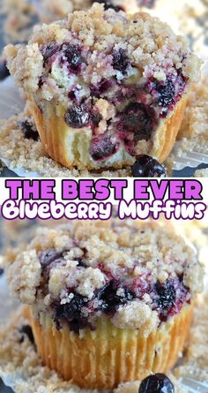 the best ever blueberry muffins with crumbs on top and bottom