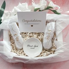 congratulations gift set in a box with flowers