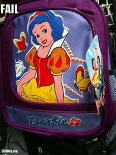 there is a purple backpack with snow princess on it and the words disney written on it