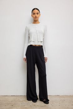 Lauren Pleated Pocket Pant Chic Wide Leg Pants With Ribbed Waistband For Fall, Casual Modal Wide Leg Bottoms, Casual Wide Leg Modal Bottoms, Effortless Wide-leg Loungewear Pants, Effortless Wide Leg Pants For Loungewear, Versatile Wide Leg Pants For Elevated Casual Fall Wear, Satin Set, Fabric Shoes, Cotton Set