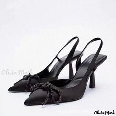 Olivia Mark - Stylish Pointed Toe High Heels with Bow Detail, Stiletto Heels, Ankle Strap, and Peep Toe Design Chic High Heels, Leather Mary Janes, Stiletto Pumps, Toe Designs, Designer Heels, Bow Detail, Fashion Flats, High Heel Sandals, Chunky Heels