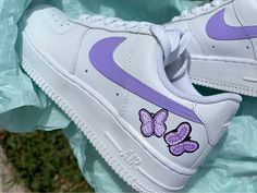 Hand Painted Made to order butterfly custom AF1 PURPLE If would like a different color please message me  * only authentic Nike af1 used for sneaker  *made to order  * since it's hand painted/ customized each butterfly might vary slightly from the other  * message for customized orders  *no returns as this is handmade Custom Purple Sneakers For Streetwear, Purple Sneaker, Butterfly Purple, Bat Mitzvah Party, Custom Af1, Purple Sneakers, Custom Air Force 1, Air Force 1 Low, Womens Tie