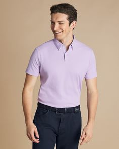 100% cotton, Mercerised yarn for a silky handfeel, Concealed button-down collar, One button placket, Machine washable - Smart Jersey Polo - Lilac Purple | Men's Charles Tyrwhitt Smart Jersey Polo Shirt - Lilac Purple Size Large Cotton Polo Shirt Outfits, High Top Adidas, Green Polo Shirts, Party Inspo, Plain Shorts, Charles Tyrwhitt, Cotton Polo Shirt, Lilac Purple, Cotton Polo