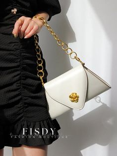 Fisdy - Refined Metal Camellia Magnetic Shoulder Bag with Chain Strap Small Leather Purse, Woven Leather Bag, Clear Tote Bags, White Crossbody Bag, Shoulder Sling, Pink Tote Bags, Elegant Bags, Quilted Crossbody Bag, Chic Accessories