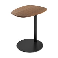 a round table with a wooden top and black metal base on an isolated white background