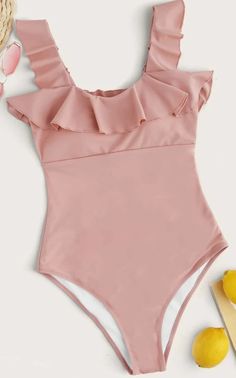 Ruffle Trim One Piece Swimsuit Pink Ruffled One-piece Swimsuit For The Beach, Pink Ruffled One-piece Swimwear For Beach, Pink Ruffled One Piece For Beach, Pink Ruffled One-piece For Beach, Pink Ruffled One Piece For Poolside, Pink Ruffled One-piece For Beach Season, Pink Ruffled Summer One-piece, Fitted Pink One-piece Swimsuit With Ruffles, Fitted Pink One Piece With Ruffles