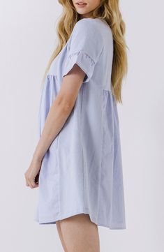 Airy sleeves, contrast paneling and hidden pockets bring extra effortlessness to a cheery pull-on dress. 35" length Crewneck Short sleeves On-seam pockets Lined 82% cotton, 18% polyester with 100% cotton contrast Hand wash, line dry Imported Savvy Casual Cotton Dresses With Pockets, Casual Light Blue Cotton Dress, Blue Cotton Relaxed Fit Dress, Cotton Shift Dress With Pockets, Cotton Dresses With Slip Pockets For Day Out, Cotton Dress With Slip Pockets For Day Out, Blue Cotton Dress With Pockets, Cotton Dresses With Relaxed Fit, Blue Cotton Shift Dress