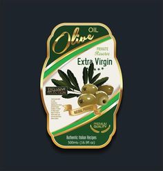 an olive oil label on a black background