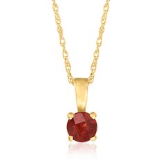 Ross-Simons - .28 Carat Garnet Pendant Necklace in 14kt Yellow Gold. 20". RS Pure. Modern designs that complete your outfit and complement your personality. Create unique tiers with this dainty necklace. Crafted in polished 14kt yellow gold, the .28 carat garnet pendant suspends from a simple rope chain. Springring clasp, garnet pendant necklace. Garnet birthstones are the perfect gift for January birthdays. Garnet Birthstone, Gold Sign, Garnet Pendant, Garnet Stone, Red Stone, Fine Jewellery Necklace, Dainty Necklace, Rope Chain, Tag Necklace