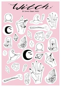 an illustrated poster with different types of hand gestures and symbols on it's pink background