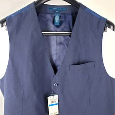 Perry Ellis Men's Waistcoat | Dressy Essential | Dark Sapphire Casual Business Vest Outerwear, Blue Business Vest With Pockets, Classic Blue Sleeveless Outerwear, Fitted Blue Vest Outerwear, Tailored Blue Vest For Fall, Business Vest, Burgundy Vest, Mens Waistcoat, Men's Waistcoat