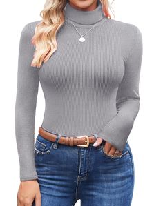 PRICES MAY VARY. SOFT MATERIAL - Meticulous workmanship makes this Women's Turtleneck Pullover Shirt high quality, attractive and durable. The ultra-fine ribs fabric is comfortable against the skin, you will definitely love the feel of It. The long-sleeved underwear Tops with a great elastic performance for enhanced comfort. Thanks to its soft premium-quality fabric, you can feel pleasantly soft on the skin. TURTLENECK DESIGN: The high-collared undershirt is perfect if you like a classic but fas Gray Long Sleeve Top For Winter, Gray Long Sleeve Winter Top, Gray Turtleneck Top For Winter, Fitted Plain Tops For Winter, Gray Plain Tops For Winter, Plain Gray Winter Tops, Gray Plain Winter Tops, Winter Plain Gray Tops, Gray Ribbed Top For Fall