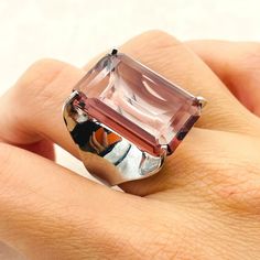 Pink Morganite Stone Womens Silver Ring, Ladies Jewelry, 925K Sterling Silver Pink Stone Rings, Big Stone Ring, Silver Ring Designs, Ladies Ring, Womens Jewelry, Pink Morganite, Silver Accessories, 925 Silver Jewelry, Silver Gifts