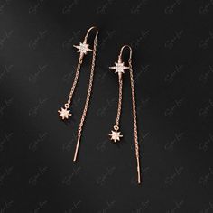 These elegant star dangle drop earrings ear threader features cable chain threaders with cubic zirconia stars dangle drop, made of solid 925 sterling silver with platinum or rose gold plating. Add these elegant star dangle threader to your everyday fine jewelry collection or as gift for your love one. Experience the luxury and sparkle of these threader earrings every day. Made from high-quality materials and featuring dazzling cubic zirconia stars, these earrings are sure to elevate your style a Ear Threader, Earrings Ear, For Your Love, Threader Earrings, Fine Jewelry Collection, Silver Drop Earrings, Rose Gold Earrings, Gold Plated Jewelry, Jewelry Plate