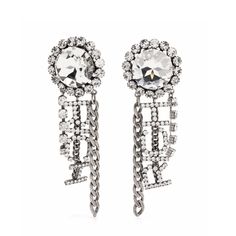 Alessandra Rich-Crystal Chain Earrings - Runway Catalog Luxury Jeweled Silver Earrings, Luxury Silver Crystal Earrings With Diamond Accents, Silver Chain Earrings For Evening, Silver Jeweled Earrings, Silver Jeweled Crystal Earrings, Silver Mist, Alessandra Rich, Costume Earrings, Crystal Chain