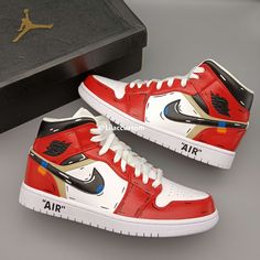 Elevate your sneaker game with the Nike Air Jordan 1 Cartoon Red Black Custom. Featuring a unique, eye-catching design, these custom sneakers are sure to make a statement. With the iconic Air Jordan 1 silhouette and high-quality materials, you can't go wrong with these one-of-a-kind kicks. ★ Brand new with box ★ Each pair is unique and one of a kind ★ Each pair is personally handmade, painted with high quality Angelus. ★ Leather acrylic paint. Topped with a clear coat for extra protection. ★ Ava Red Custom Sneakers For Streetwear, Custom Red Sneakers For Streetwear, Custom Red Sneakers With Round Toe, Modern Red Custom Sneakers With Boost Midsole, Custom Low-top Sneakers With Red Sole, Red Custom Sneakers With Abzorb Midsole For Streetwear, Custom High-top Sneakers For Streetwear, Red High-top Custom Sneakers For Streetwear, Jordan 1 Cartoon