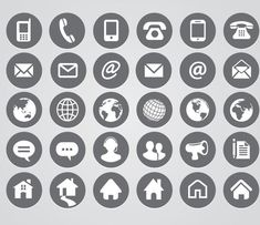 a large set of flat icons in grey and white colors on a light gray background