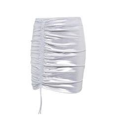 Add the silver-toned Margarita miniskirt from Rotate Birger Christensen into your day-to-dark edit. The vinyl-effect style is defined by ruching from hip to hem that can be adjusted via ties. | Rotate by Birger Christensen Margarita ruched miniskirt Party Mini Skirt With Drawstring, Party Drawstring Mini Skirt, Trendy Fitted Shiny Mini Skirt, Party Fitted Mini Skirt With Drawstring, Trendy Fitted Silver Mini Skirt, Fitted Mini Skirt With Drawstring For Party, Silver Fitted Mini Skirt, Spring Party Mini Skirt With Drawstring, Fitted Drawstring Mini Skirt For Party