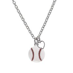 a baseball necklace with a heart on it