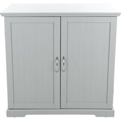 a white cabinet with two doors on the front