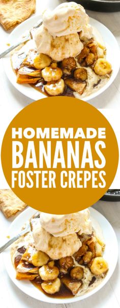 homemade banana fosterer crepes on white plates