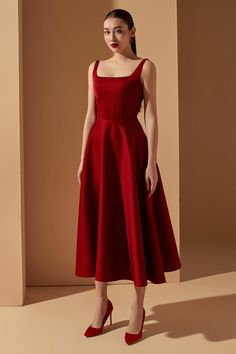 Classic A-line Evening Dress With Fitted Bodice, Elegant A-line Taffeta Midi Dress, Elegant A-line Taffeta Evening Dress, Classic A-line Satin Dress, Satin A-line Evening Dress With Ruched Bodice, Elegant Fitted Taffeta Midi Dress, Elegant Red A-line Evening Dress, A-line Evening Dress With Pleated Bodice In Taffeta, Formal Taffeta Midi Dress With Fitted Bodice