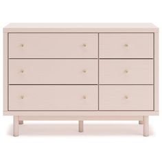 This double dresser brings a pop of color and practical storage to your bedroom or guest room. Crafted from engineered wood, it features a horizontal design with six drawers in varying sizes, just right for organizing your wardrobe or linens. The light pink finish and golden metal knobs add a playful touch to your decor, while the roller glides ensure smooth opening and closing. And the surface is great for accent pieces and a table lamp. Plus, the dresser includes a wall mount for added safety. Rh Home, Makers Space, Organizing Clothes, Dresser Wood, Horizontal Design, Toll House, Homeschool Room, Double Dresser, Practical Storage