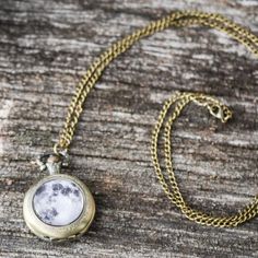 Full Moon Watch Necklace Watch Pendant, Extra Long Necklace, Moon Watch, Hedge Witch, Moon Print, Book Stationery, Magnifying Glass, Glass Dome, Watch Necklace