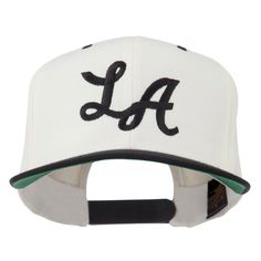 PRICES MAY VARY. Made of 80% acrylic and 20% wool. One size fits most with an adjustable plastic snap strap closure, fitting up to XL. Same material inner hat band. Adult/Unisex. Crown measures 4 inches deep. Wording of LA, abbreviation for Los Angeles, is embroidered on the front crown of cap.
6 small colored ventilation holes placed on each panel of crown.
2 front panels of crown are structured.
Bill is stiff and flat, green color under the bill.
6 panels.
High profile.
Our L.A. embroidered ca Retro Adjustable Snapback Hat For Sports, Retro Adjustable Fitted Hat For Baseball Season, Retro Fitted Hat For Baseball Season, Retro Adjustable Fitted Hat With Embroidered Logo, Classic Adjustable Snapback Hat With Embroidered Logo, Retro Adjustable Dad Hat With Embroidered Logo, Retro Snapback Hat With Embroidered Logo, Adjustable Curved Brim Trucker Hat For College, Retro Adjustable Snapback Hat With Embroidered Logo