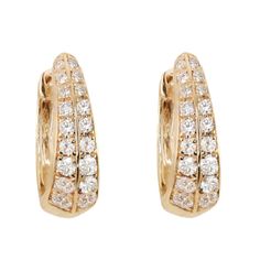 14kt gold diamond tapered hoop *sold as a pair  *9mm inside diameter *total diamond weight: .40ct Engagement Necklaces, Double Band Rings, Choker Pendant, Coin Earrings, Bridal Engagement Rings, Bridal Bands, Diamond Rings Bands, Domed Ring, Earring Sale