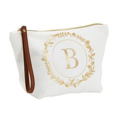 Easily store and transport your makeup and cosmetic items with our elegant initial letter B personalized bag. The bag is made of reliable canvas material with a PU leather handle, helping ensure your cosmetic items stay safe. You can give this bag to a loved one, friend, or family member who has an initial B in their name to make a great personalized birthday gift. Personalized Makeup Bag, Initial B, Personalized Makeup Bags, Cosmetic Items, Gold Initial, Letter B, Personalized Birthday Gifts, Cosmetic Pouch, Initial Letter