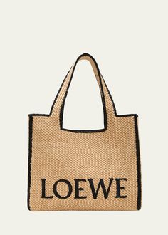 Loewe x Paula’s Ibiza Font Large Tote Bag in Raffia - Bergdorf Goodman Designer Natural Bags With Rolled Handles, Straw Bag Outfit, Beige Linen Pants, Raffia Tote Bag, Madrid Fashion, Grandma Fashion, Coastal Grandmother, Fabric Tote Bags, Leather Artisan