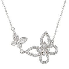 Suzy Levian New York Sterling Silver Cubic Zirconia Double Butterfly Necklace - Double butterfly necklaceDouble tilted butterfly design connected to e Double Butterfly, Country Rings, Jewelry Cleaning Solution, Butterfly Necklace, Magnetic Clasp, Butterfly Design, Pure Silver, Spring Rings, Cubic Zirconia