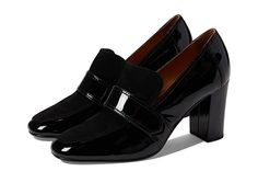 Johnston &, Murphy Charlotte Loafer - Women's Shoes : Black Patent/Suede : The Johnston Murphy Charlotte Loafer adds elegance to your look. Leather upper. Leather lining. Leather insole. Block heel construction. Slip-on closure. Man-made outsole. Imported. Measurements: Heel Height: 3 1 4 in Weight: 11.4 oz Product measurements were taken using size 9, width M. Please note that measurements may vary by size. Interview Shoes Women, Black Office Shoes, Silly Shoes, Loafer Heels, Women Footwear, Black Shoes Heels, Shoe Wishlist, Bit Loafers, Office Shoes